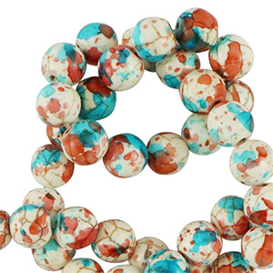 Perlen Keramik 8mm White-red blue