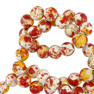 Perlen Keramik 8mm White-orange red