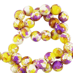 Perlen Keramik 6mm White-yellow purple