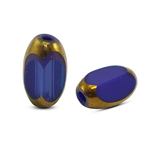 Glasperlen oval Facett Royal blue-gold