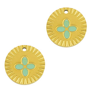 Stainless Steel - Rostfrei Stahl Anh&auml;nger Runden Blume Gold-mint green