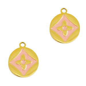 Stainless Steel - Rostfrei Stahl Anh&auml;nger Runden Blume Gold-pink