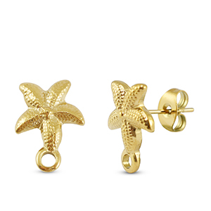 Stainless Steel - Rostfrei Stahl Schmuckzubeh&ouml;r Ohrringe / Ohrstecker Seestern mit &Ouml;se Gold