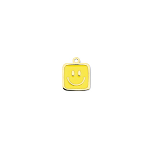 Stainless Steel - Rostfrei Stahl Anh&auml;nger Viereck mit Smiley Gold-yellow