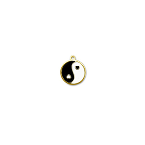 Stainless Steel - Rostfrei Stahl Anh&auml;nger Rund Yin & Yang Gold-black-white