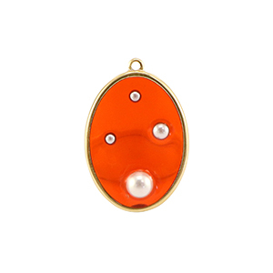 Resin Anh&auml;nger Oval mit Perlen Gold-orange-white