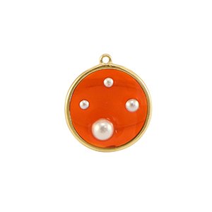 Resin Anh&auml;nger Rund mit Perlen Gold-orange-white