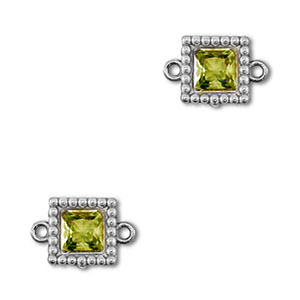 Stainless Steel - Rostfrei Stahl Zwischenst&uuml;cke Zirkonia Viereck Silver-lime green