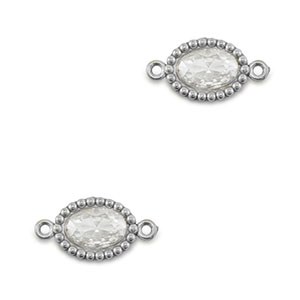 Stainless Steel - Rostfrei Stahl Zwischenst&uuml;cke Zirkonia Oval Silver-transparent