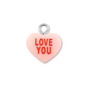 Resin Anh&auml;nger Herz "LOVE YOU" Light pink-red
