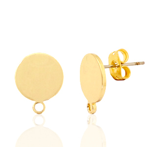 Metall Zubeh&ouml;r DQ Earpin rund 10mm mit &Ouml;se Gold (Nickelfrei)
