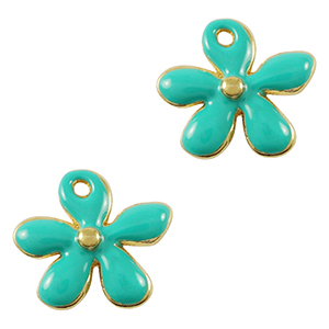 Metall Anh&auml;nger DQ Blume Gold-turquoise (Nickelfrei)
