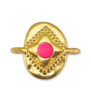 Metall Anh&auml;nger DQ Zwischenst&uuml;ck oval Fuchsia-Gold (Nickelfrei)
