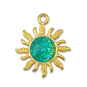 Metall Anh&auml;nger DQ Sonne Glitter Turquoise-Gold (Nickelfrei)