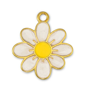Metall Anh&auml;nger DQ Blume Pearl White-Yellow-Gold (Nickelfrei)