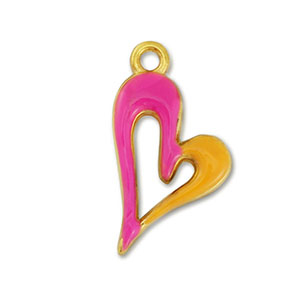 Metall Anh&auml;nger DQ Herz Gold-fuchsia-orange (Nickelfrei)