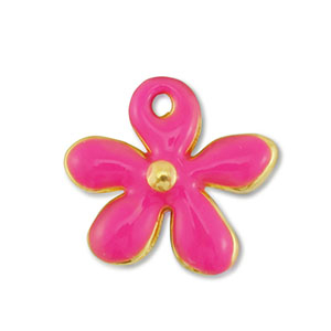 Metall Anh&auml;nger DQ Blume Gold-fuchsia (Nickelfrei)