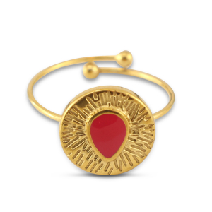 Ringe aus Stainless Steel - Rostfreiem Stahl Enamel Rund mit Tropfenform Gold-magenta pink