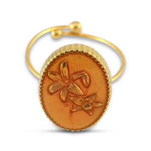 Ringe aus Stainless Steel - Rostfreiem Stahl Enamel Oval mit Blume Gold-salmon pink