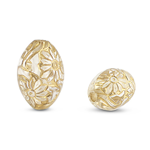 Acrylperlen Oval mit Blumen Transparent-gold