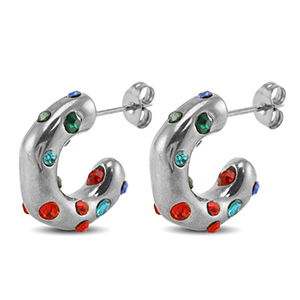 Ohrringe / Ohrstecker aus Stainless Steel - Rostfreiem Stahl Silver-red-blue-green