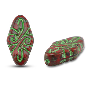 B&ouml;hmische Perlen Arabesque 19x9mm Red-green