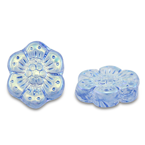 B&ouml;hmische Perlen Boho Flower 14mm Transparent blue-AB coating