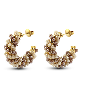 Top Facett Perlen Ohrringe Twisted Brown AB-beige AB-gold