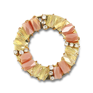 Top Facett Anh&auml;nger Rund Peach pink AB-transparent AB-gold