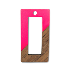 Holz Anh&auml;nger Rechteck Neon pink-brown