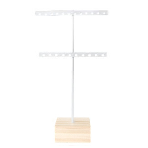 Schmuckdisplay Ohrringe T-Form mit Holz St&auml;nder Weiss-Holz
