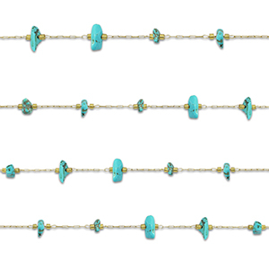 Stainless Steel - Rostfrei Stahl Schmuckzubeh&ouml;r Gliederkette Howlit Irregular Gold-turquoise