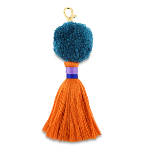 Schl&uuml;sselanh&auml;nger Pompom mit Quaste Teal blue-orange-purple
