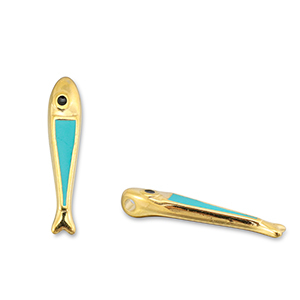 Metall Anh&auml;nger DQ Fisch Turquoise blue-Gold (Nickelfrei)