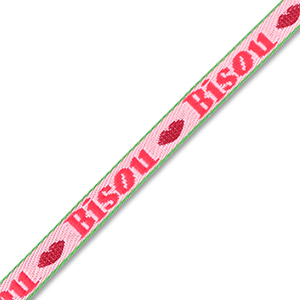 BY31&reg; Schmuckband mit Text "Bisou" Pink-red-dark green