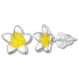 Brass TQ Metall Ohrringe / Ohrstecker Blume Silver-yellow-white