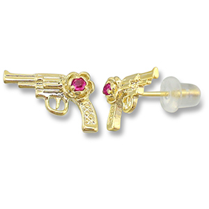 Brass TQ Metall Ohrringe / Ohrstecker Revolver Gold-dark pink