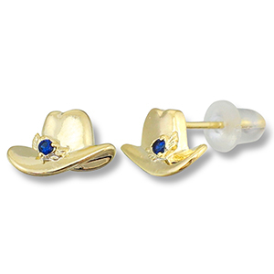 Brass TQ Metall Ohrringe / Ohrstecker Cowboyhut Gold-dark blue