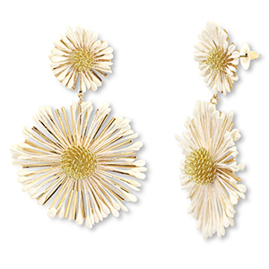 Trendy Bast Ohrringe Blume Off white-gold