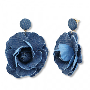 Trendy Denim-Look Ohrringe Blume Denim blue-gold