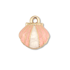 Metall Anh&auml;nger Enamel Muschel Gold-light pink-white