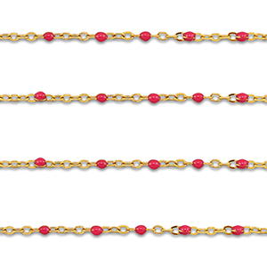 Stainless Steel - Rostfrei Stahl Schmuckzubeh&ouml;r Gliederkette 1mm Gold-cherry red
