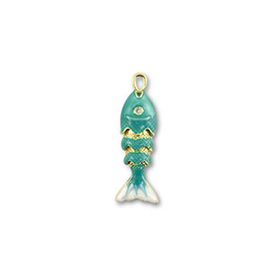 Eco-brass&reg; (nachaltiges Messing) Anh&auml;nger Fisch Gold-turquoise-white