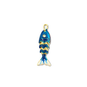Eco-brass&reg; (nachaltiges Messing) Anh&auml;nger Fisch Gold-dark blue-white