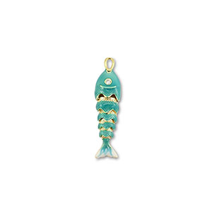 Eco-brass&reg; (nachaltiges Messing) Anh&auml;nger Fisch Gold-turquoise-white