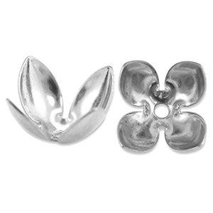Stainless Steel - Rostfrei Stahl Schmuckzubeh&ouml;r Perlenkappe Blume Silver