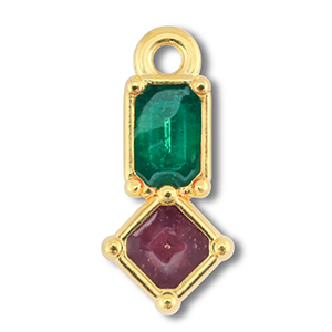 Metall Anh&auml;nger DQ Rechteck mit Rhombus Gold (Nickelfrei)-purple-green