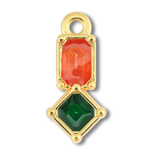 Metall Anh&auml;nger DQ Rechteck mit Rhombus Gold (Nickelfrei)-orange-green