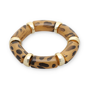 Resin-Armb&auml;nder mit Leopard-Print Gold-transparent light amber brown-black