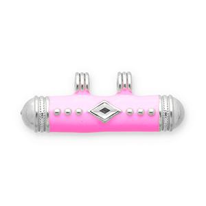 Stainless Steel - Rostfrei Stahl Message Bead Anh&auml;nger Silver-pink-transparent